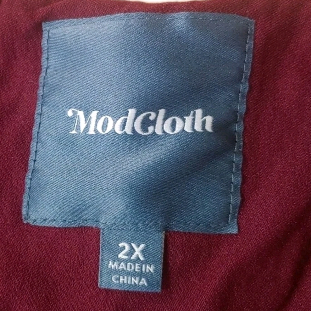Modcloth Skater Dress Woman Plus 2X Burgundy Red Sweetheart Pleated Back Zipper - Picture 5 of 9